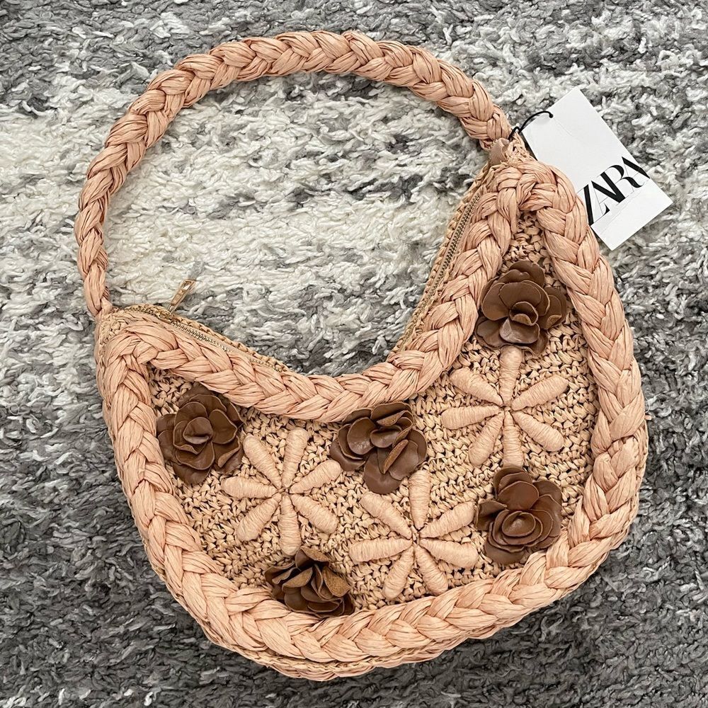 NWT Zara Floral Braided Shoulder Bag